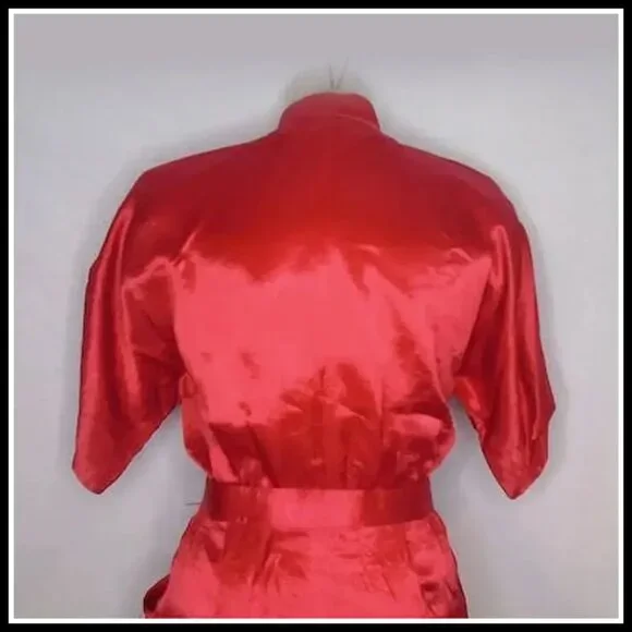 40s Style Red Satin Sheath Dress, Military Influence Retro Swing VFG &0s Vintage - Picture 8 of 14